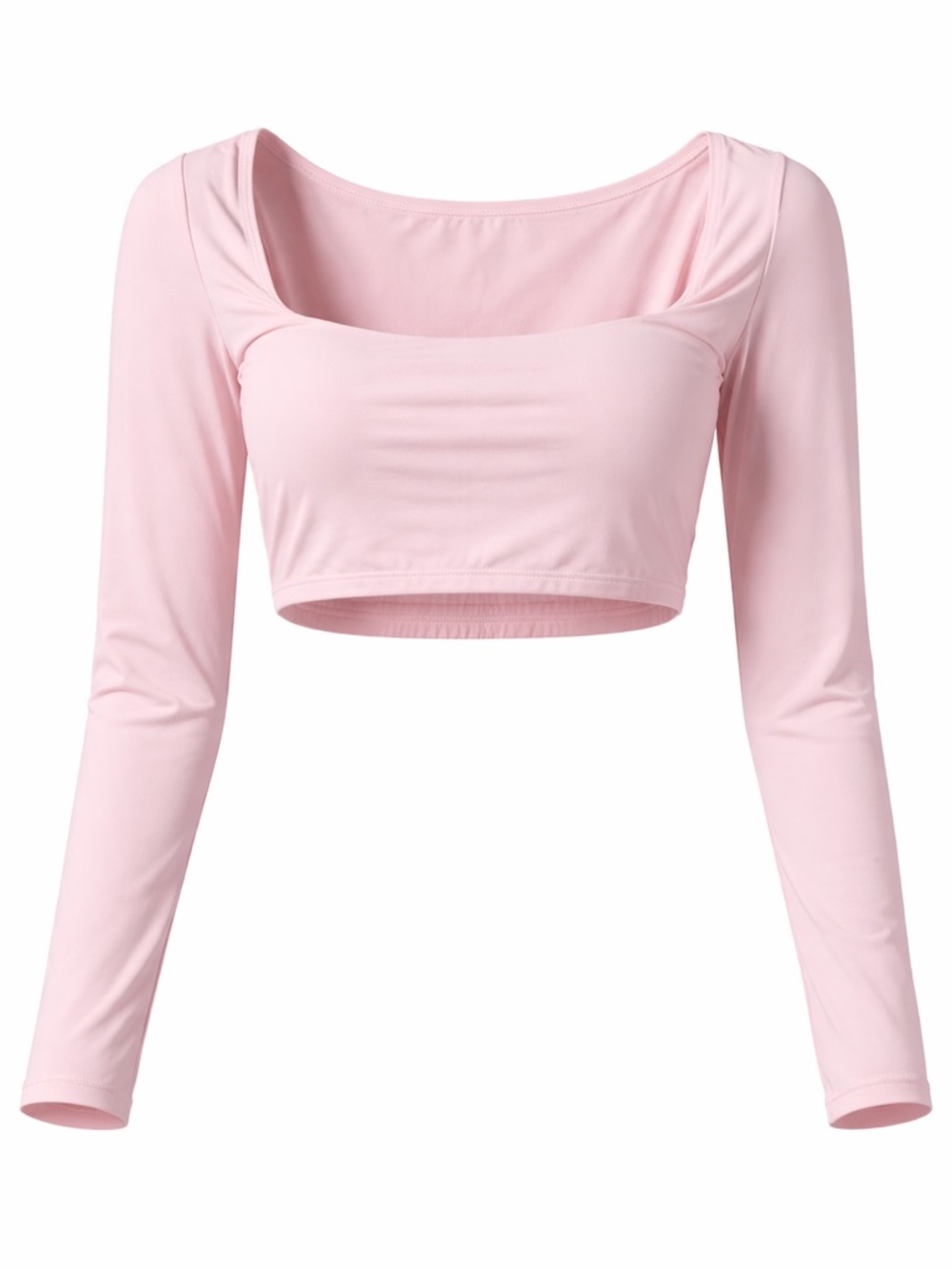 Square Neck Long Sleeve Crop Top in Light Pink
